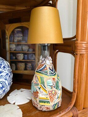 Table Bottle Lamp ~ Cordless ~ Patio ~ Bar ~ Night Light ~ Mosaic Art Ceramics